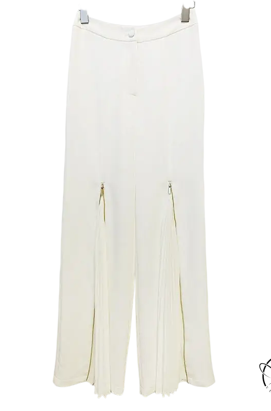 White wide-leg zipper trousers in Clara Blazer Suit with lace details