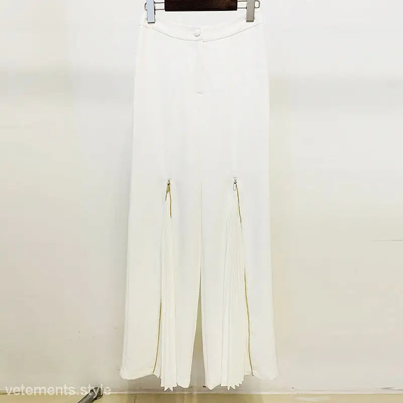 White wide-leg zipper trousers lace from the Clara Blazer Suit two piece blazer ensemble