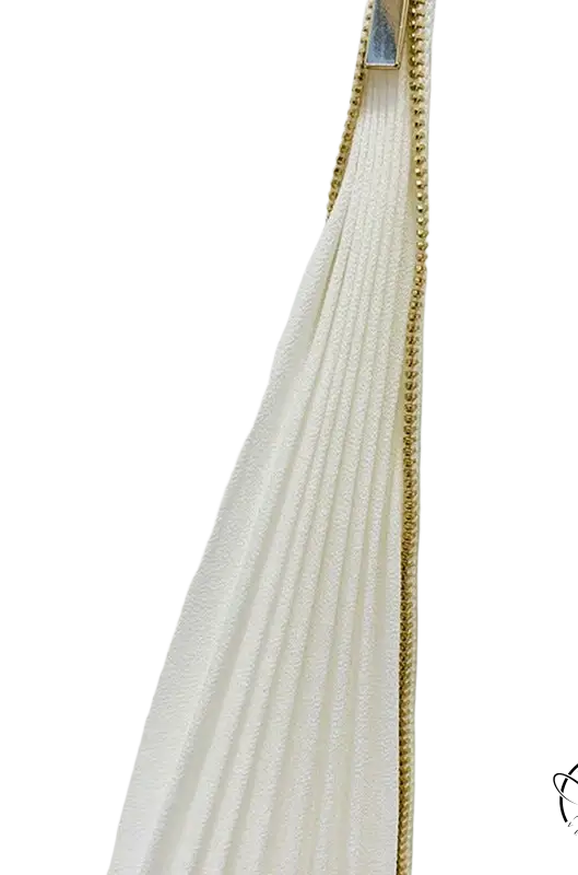 White pleated fabric with gold zipper on Clara Blazer Suit