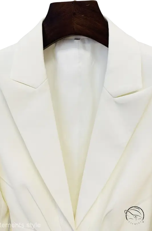 White pleated fabric with gold zipper on Clara Blazer Suit