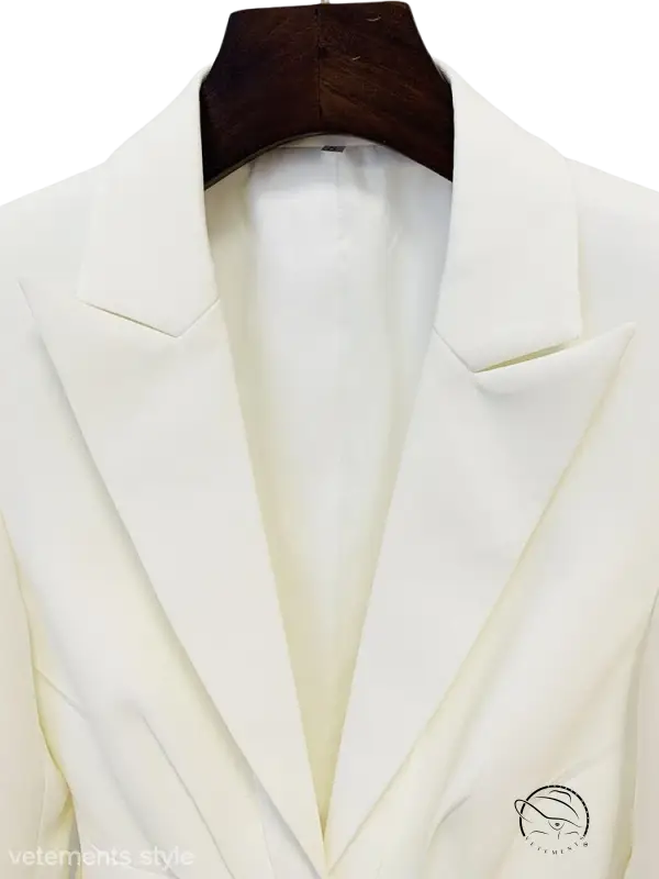 White pleated fabric with gold zipper on Clara Blazer Suit