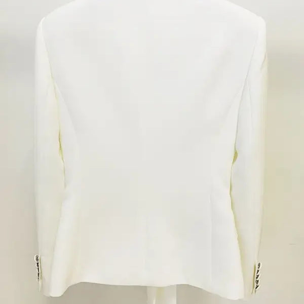 White blazer on hanger showcasing Clara Blazer Suit with Zipper Trousers Lace