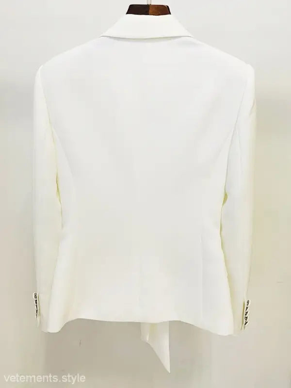 White blazer on hanger showcasing Clara Blazer Suit with Zipper Trousers Lace