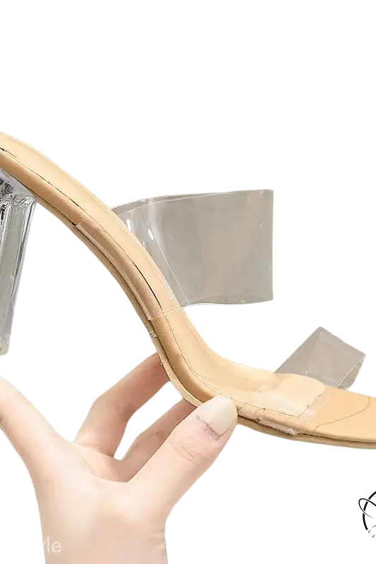 Clear high-heeled sandals in apricot 9cm size with nude leather insole