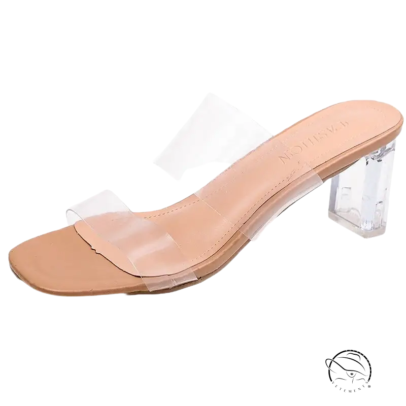 Apricot 9cm clear high-heeled sandals in beige leather with transparent heel