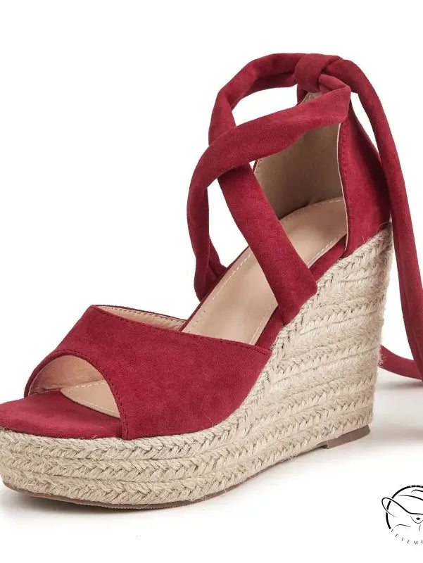 Red suede high heel sandals in blue size with ankle-wrap straps