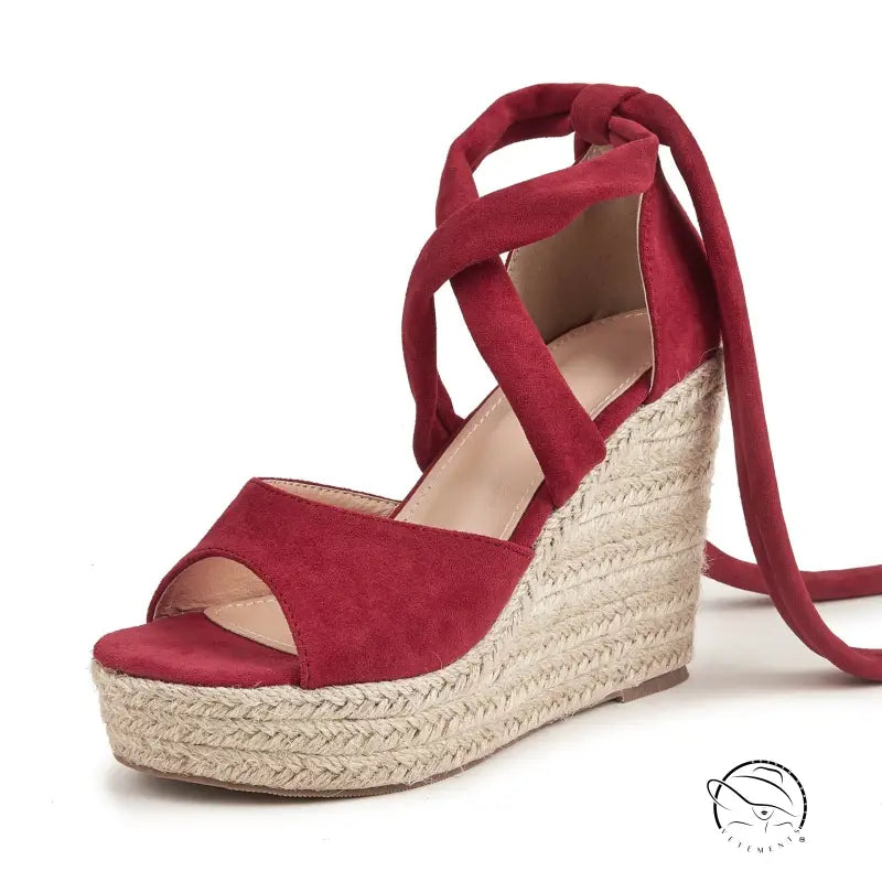 Red suede high heel sandals in blue size with ankle-wrap straps