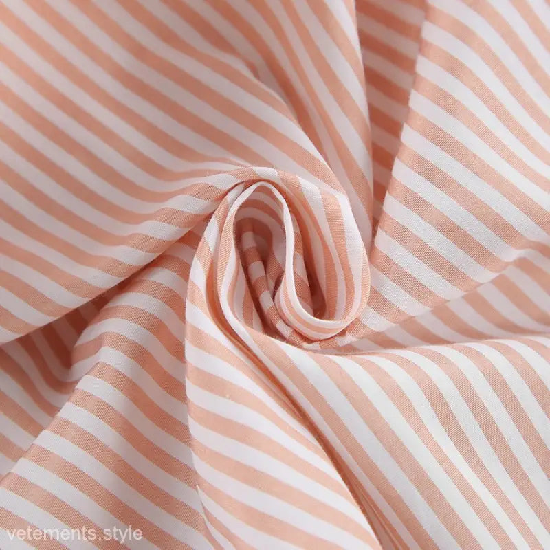 Wrinkled peach and white striped fabric for comfortable loose breathable pajamas set