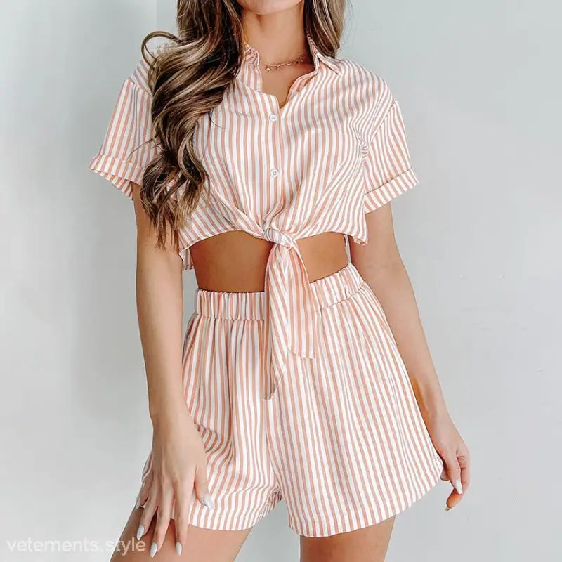Striped two-piece shorts set from Comfortable Loose Breathable Pajamas Set
