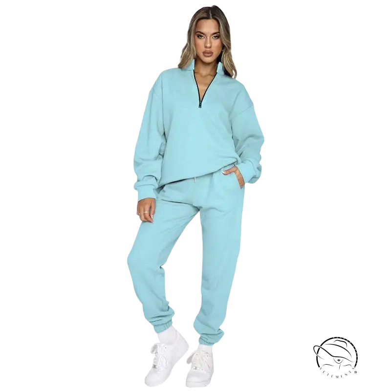 Light blue comfy cool pullover with smart trousers suit