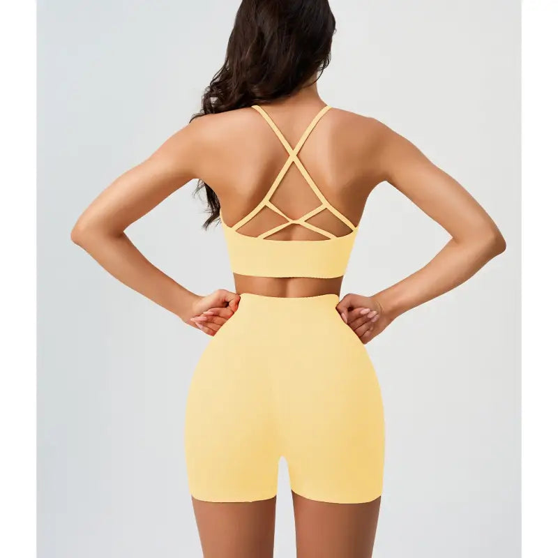 Comfy High Waist Yoga Shorts in Peach Blossom Pink and Dark Coffee Color displayed