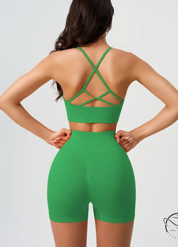 Comfy high waist yoga shorts in peach blossom pink and dark coffee color