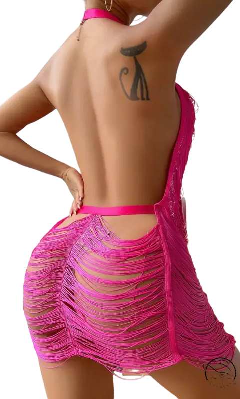 Coral red backless sexy fabric bodycon dress with cat tattoo