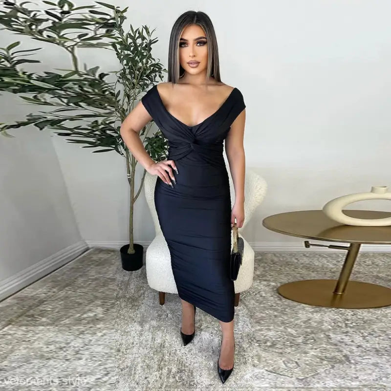 SEXY OFF SHOULDER PLEATED DRESS-VETEMENTS