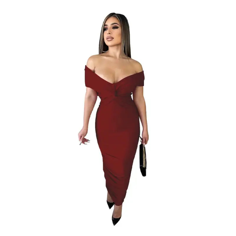 SEXY OFF SHOULDER PLEATED DRESS-VETEMENTS