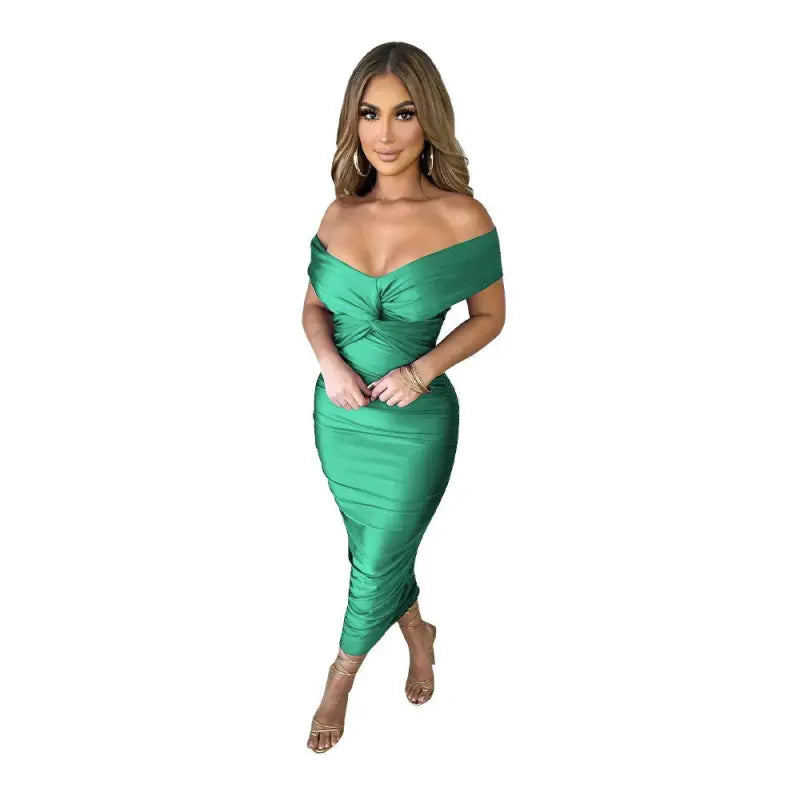 SEXY OFF SHOULDER PLEATED DRESS-VETEMENTS