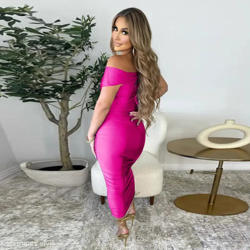 SEXY OFF SHOULDER PLEATED DRESS-VETEMENTS