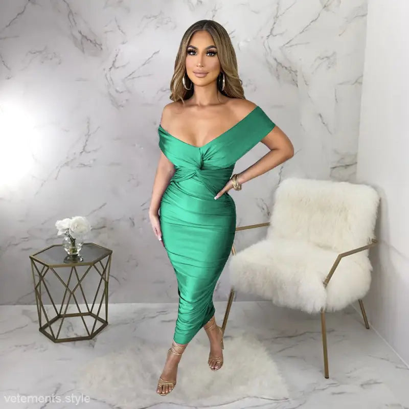 SEXY OFF SHOULDER PLEATED DRESS-VETEMENTS