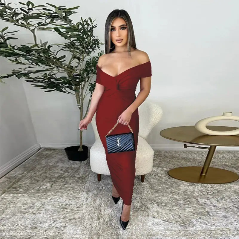 SEXY OFF SHOULDER PLEATED DRESS-VETEMENTS