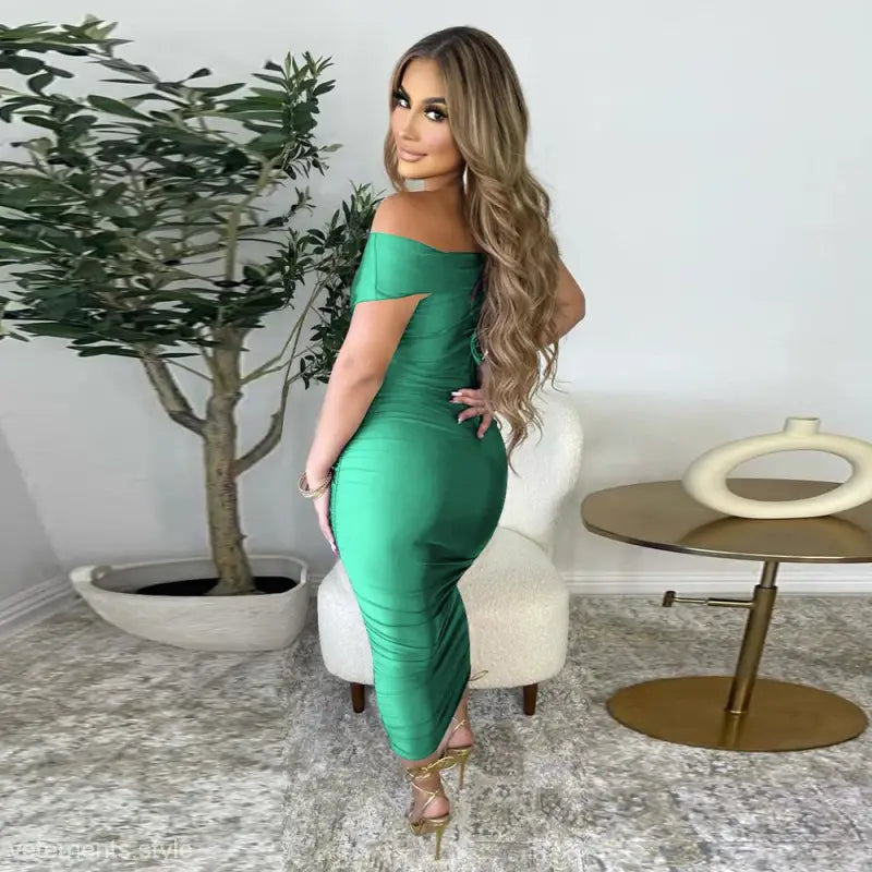 SEXY OFF SHOULDER PLEATED DRESS-VETEMENTS