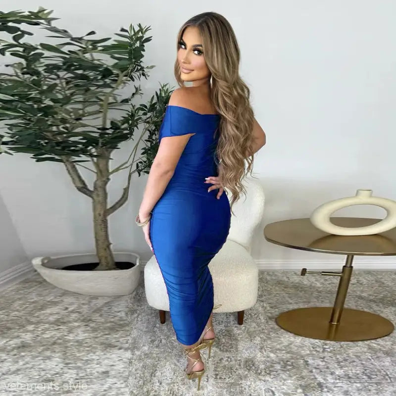 SEXY OFF SHOULDER PLEATED DRESS-VETEMENTS