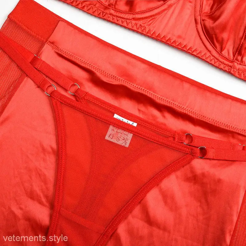 Coral Red Polyester Lingerie Suit featuring a cutout design, ideal sexy lingerie suit