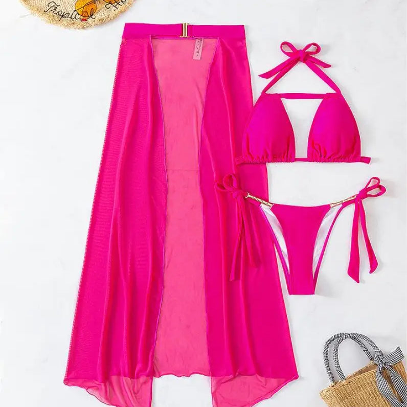 Coral Red Boho Swimsuit with Backless Halter Design