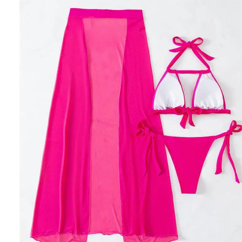 Coral Red Boho Swimsuit with Backless Halter Design