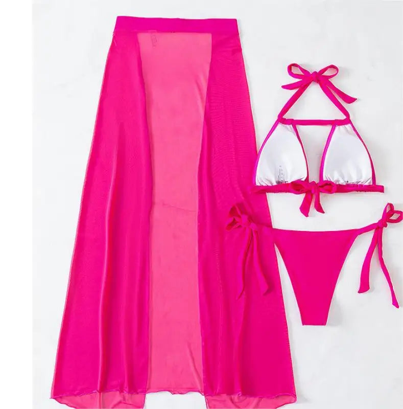 Coral Red Boho Swimsuit with Backless Halter Design