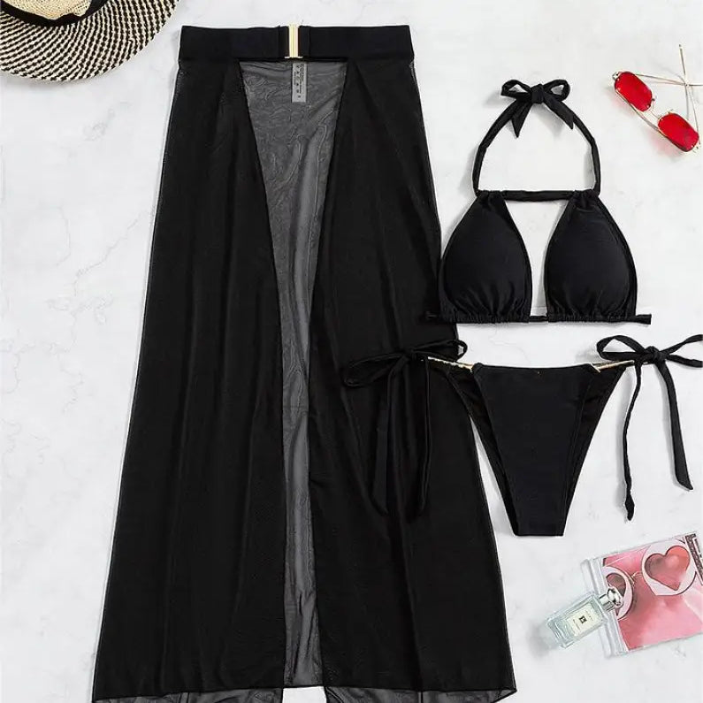 Coral Red Boho Swimsuit with Backless Halter Design