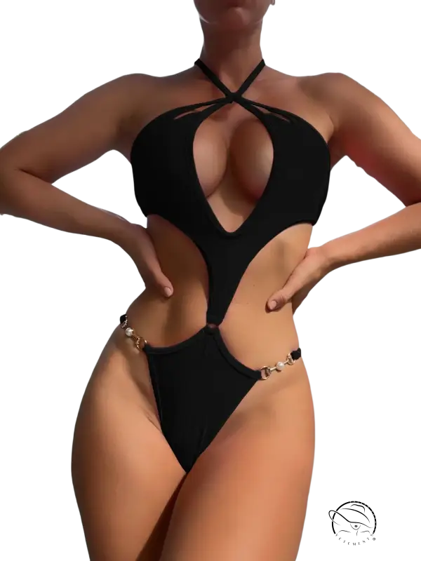 Sexy coral red one-piece swimsuit with cutout sleeves and free shipping