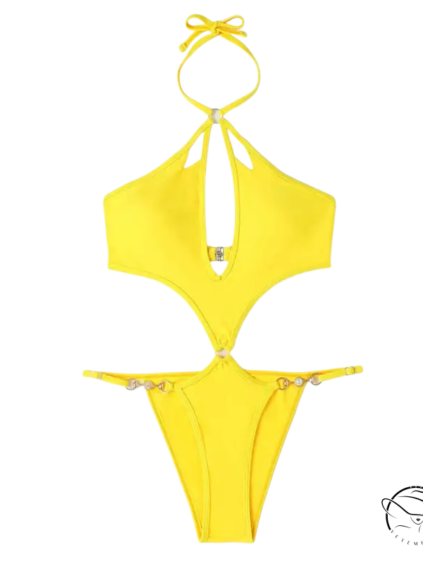 Sexy coral red swimsuit with cutout sleeves and free shipping