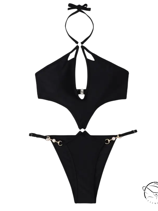 Sexy coral red swimsuit with cutout sleeves and free shipping