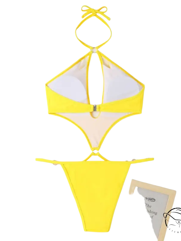 Coral red sexy swimsuit with cutout sleeves and free shipping