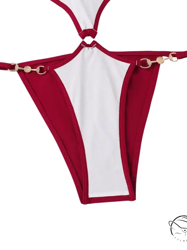Coral red sexy swimsuit thong bottom with gold hardware, free shipping