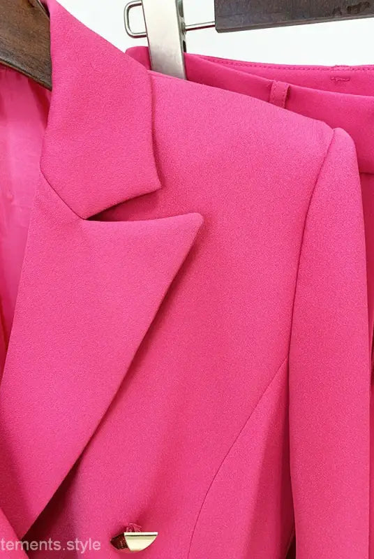 Coral Red Slim Blazer Suit featuring a stylish bright pink design and long sleeves