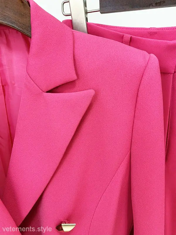 Coral Red Slim Blazer Suit featuring a stylish bright pink design and long sleeves