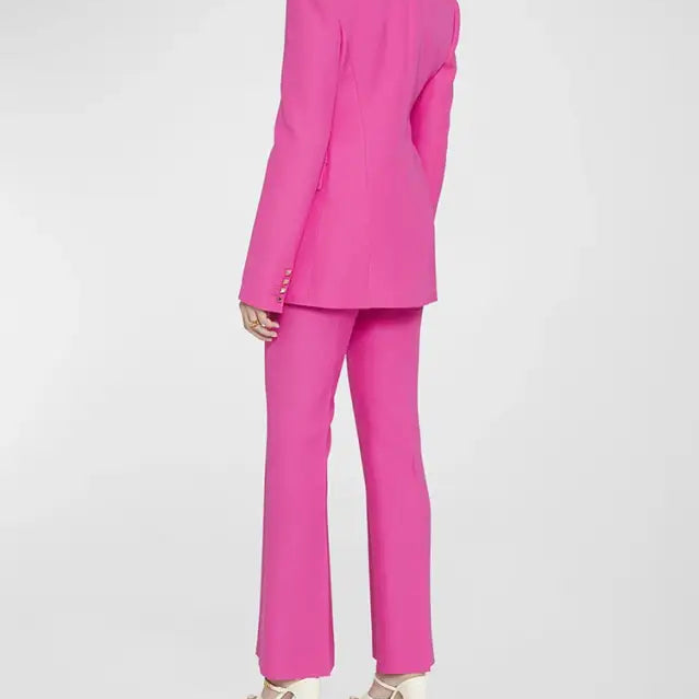 Hot pink pantsuit with platform heels featuring a Coral Red Slim Blazer Suit
