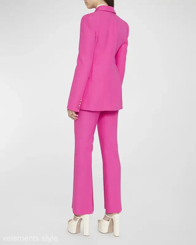 Hot pink pantsuit with platform heels featuring a Coral Red Slim Blazer Suit