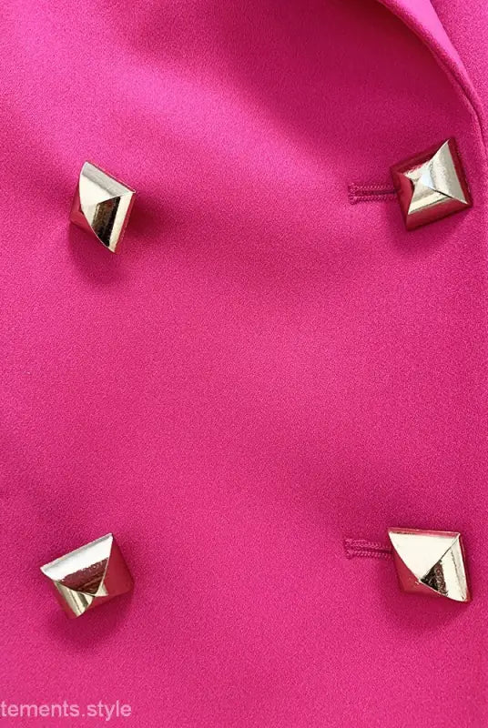 Hot pink blazer with gold buttons in a stylish Coral Red Slim Blazer Suit