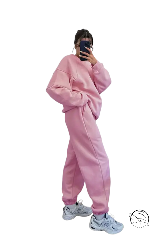 Pink cozy threads trousers suit with oversized sweatshirt and joggers
