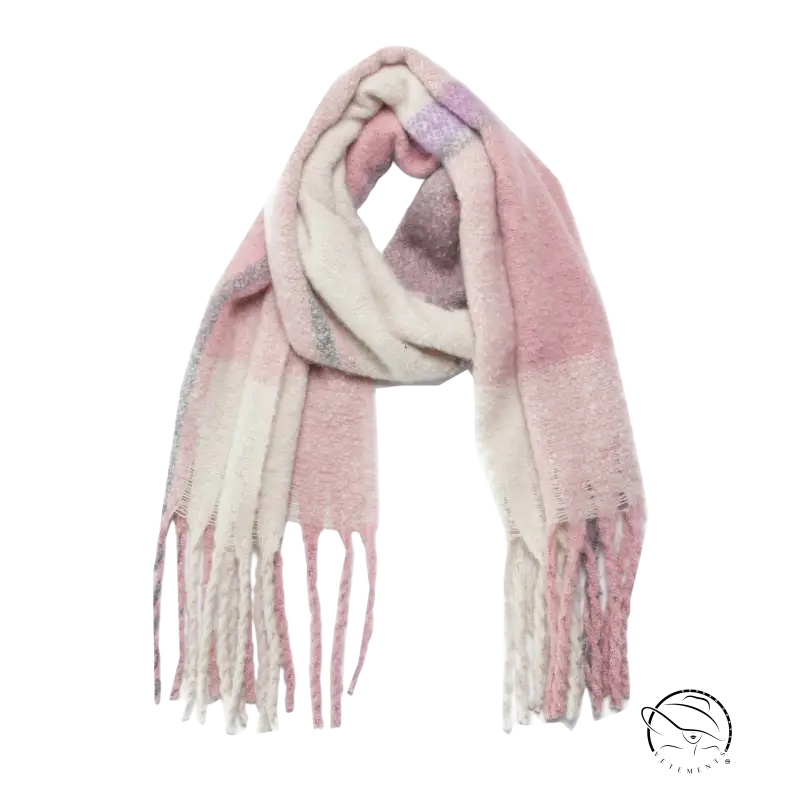 Cute wool scarf in navy blue gray with fringed edges and print