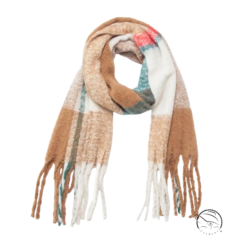 Cute wool scarf in navy blue gray with teal fringed plaid print