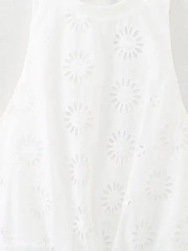White fabric with subtle floral embroidery from Enchanting Cutout Embroidered Skirt Set with free shipping