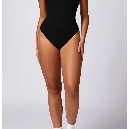 Dark Coffee Black Sleeveless Bodysuit for Tight Yoga Jumpsuit and Sporty Wear