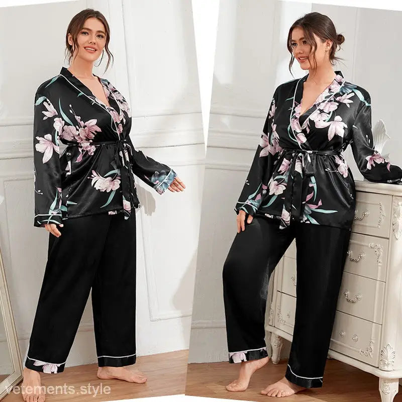 Dark green flower casual loose homewear pajama pants set