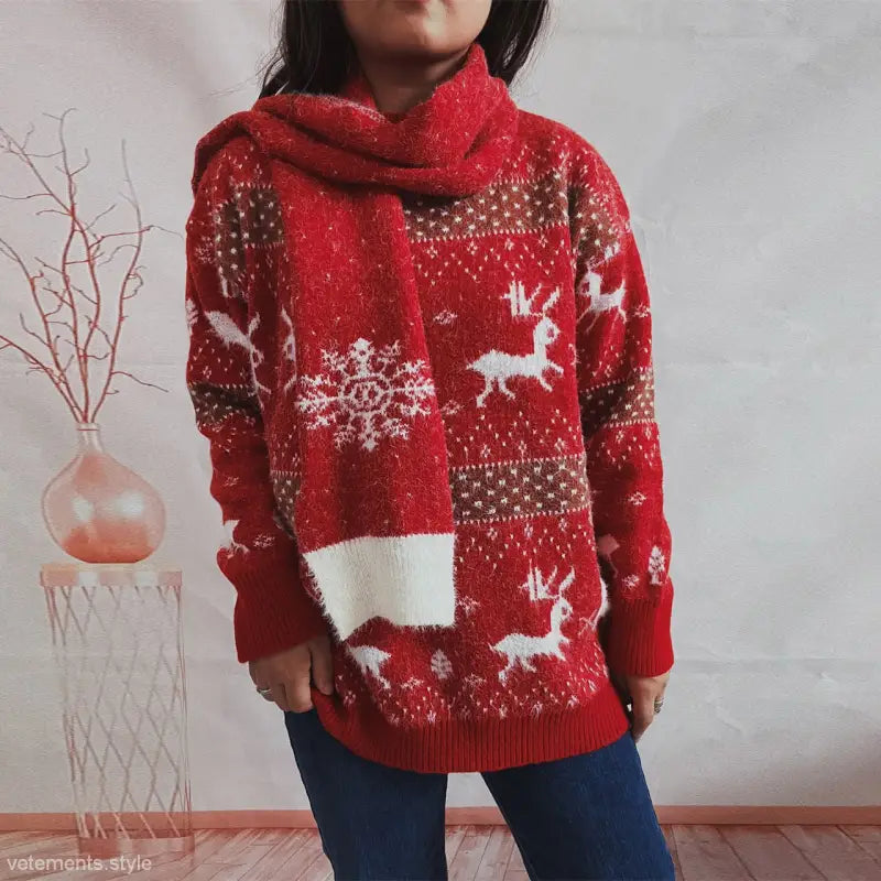 DEER SNOWFLAKE JACQUARD CHRISTMAS SWEATER SCARF TWO PIECE SET-VETEMENTS