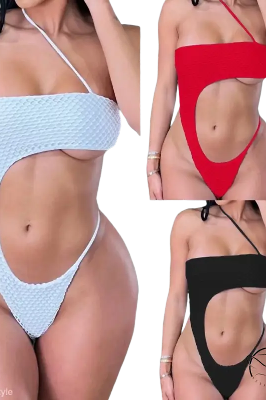 Light blue textured diamond shaped swimwear with cutout design