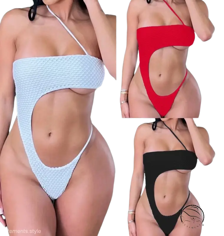 Light blue textured diamond shaped swimwear with cutout design