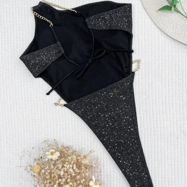 Black glittery diamond swimsuit from the Diamond Swimsuit Boho Nylon Summer Top collection with free shipping